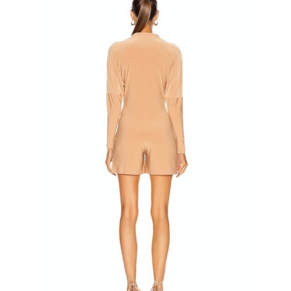 NWT Norma Kamali Romper Gold Poly‎ Spandex Sash Belt Collared V-Neck SZ XS - Picture 3 of 16
